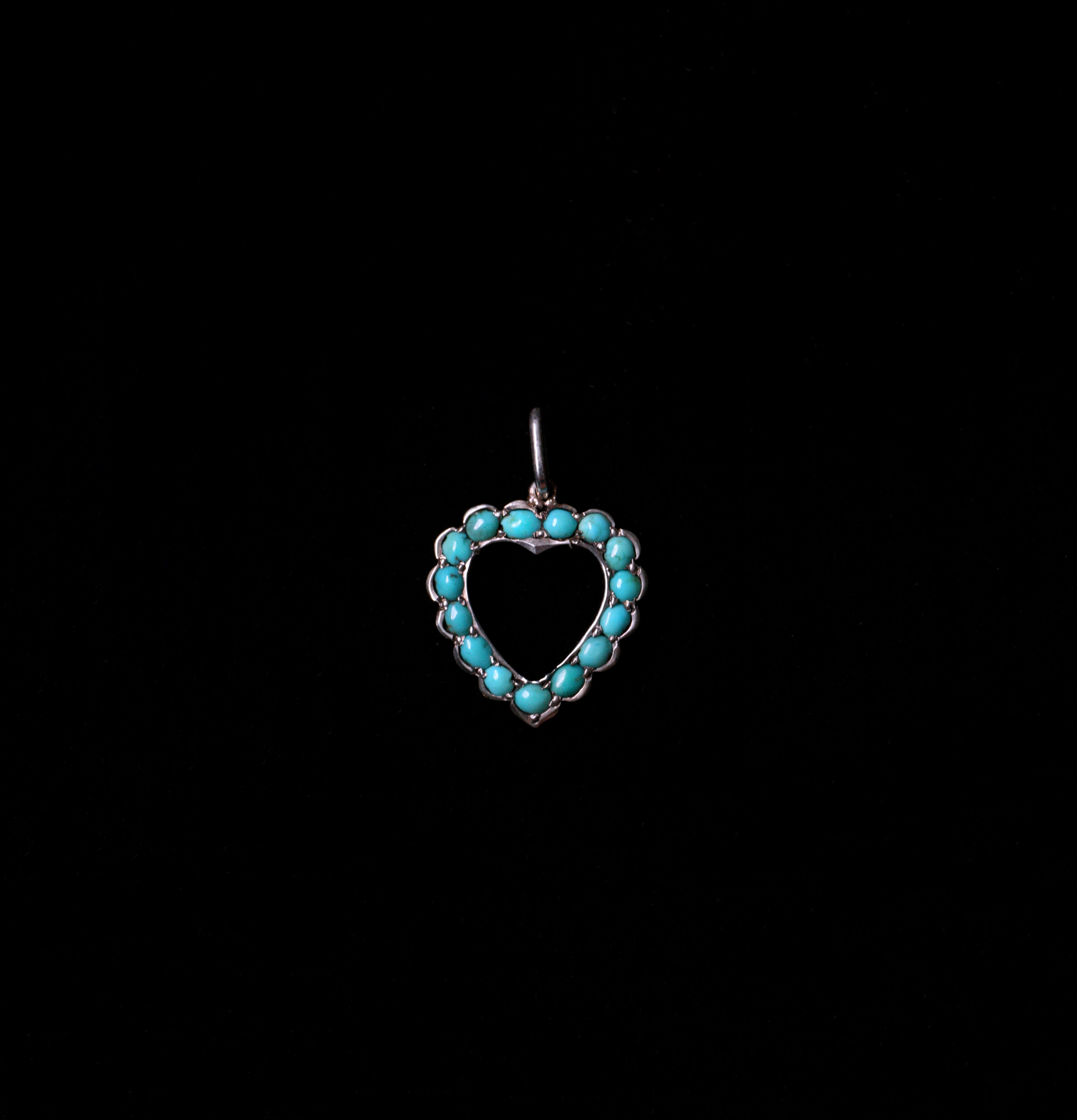 Victorian Silver Turquoise Heart Pendant