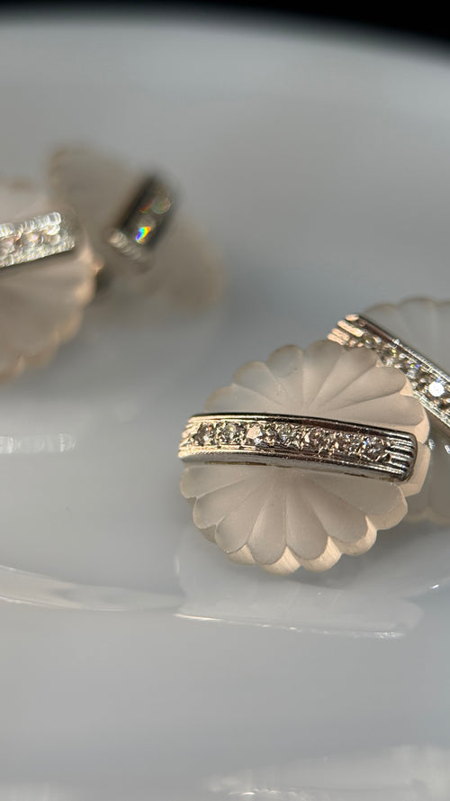 Carved Rock Crystal & Diamond Cufflinks
