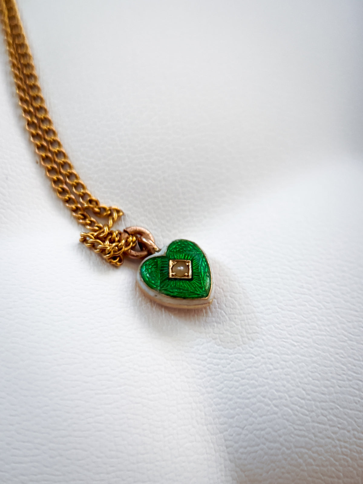 Antique Green Enamel Heart Pendant