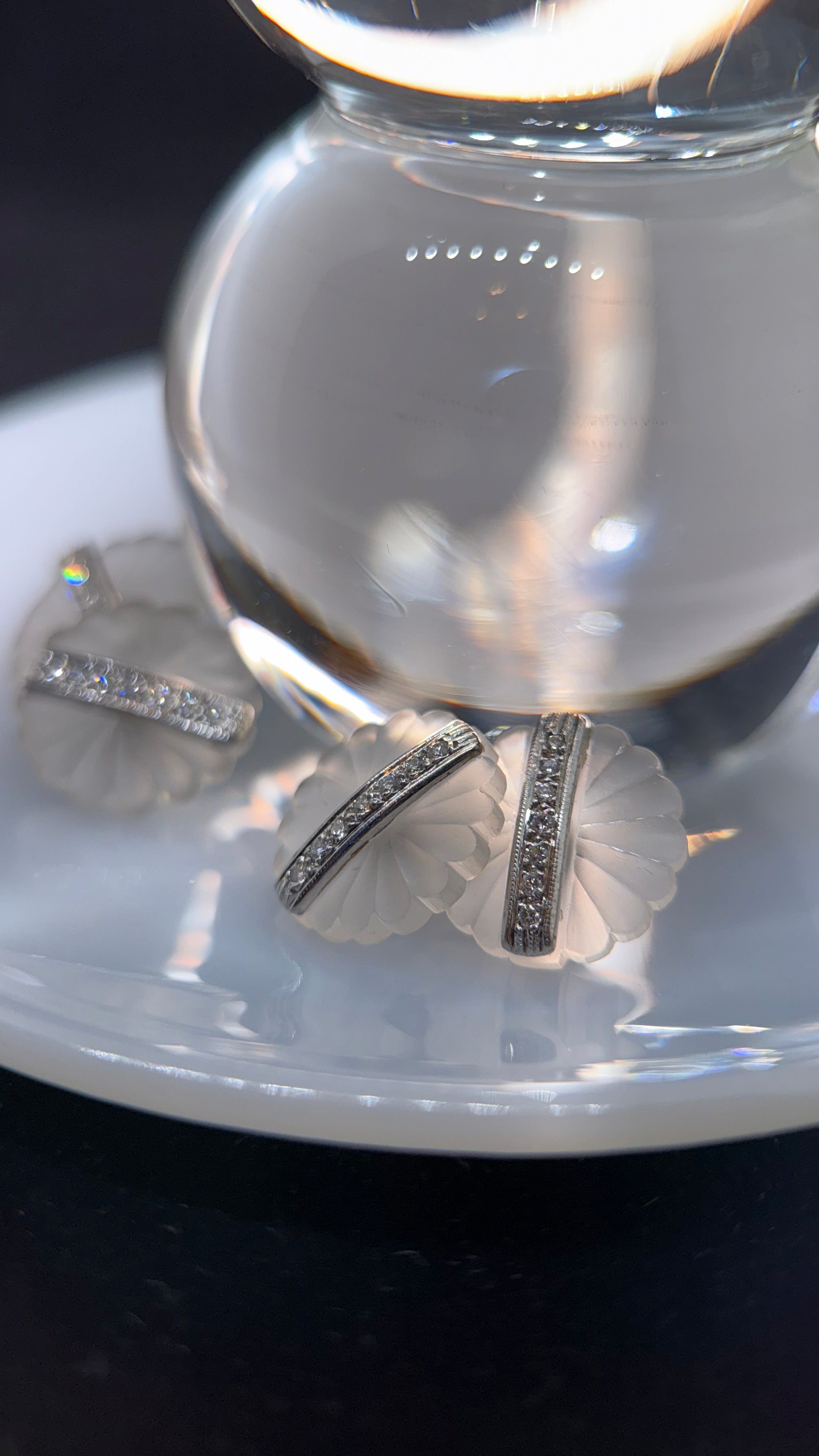 Carved Rock Crystal & Diamond Cufflinks