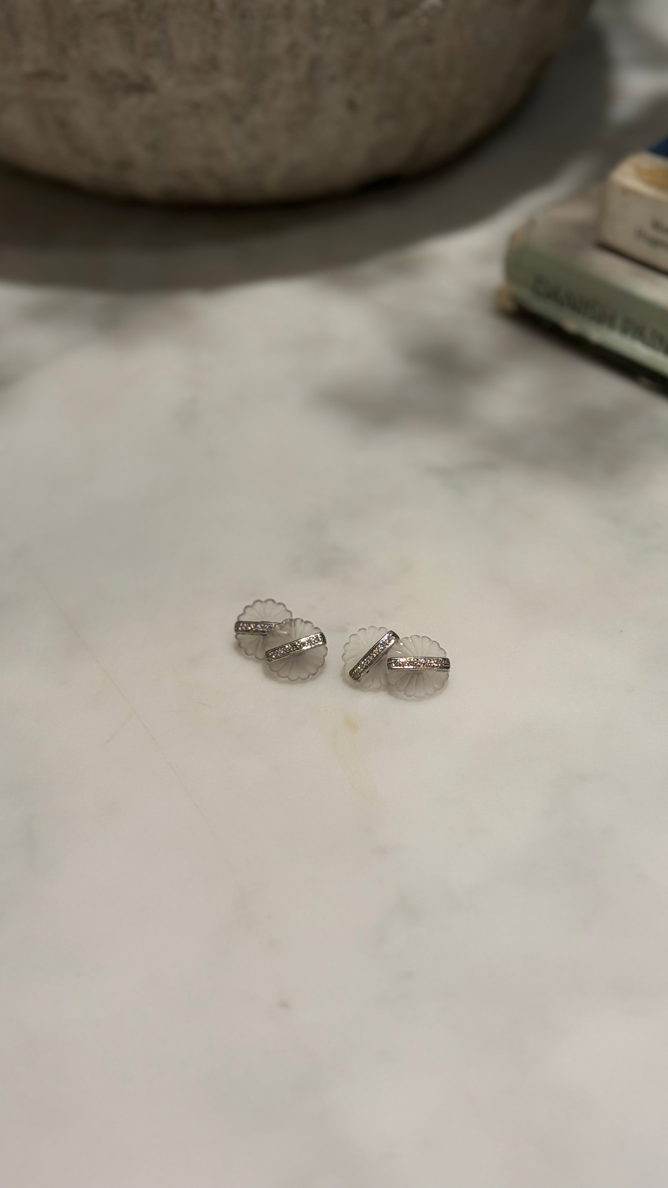 Carved Rock Crystal & Diamond Cufflinks