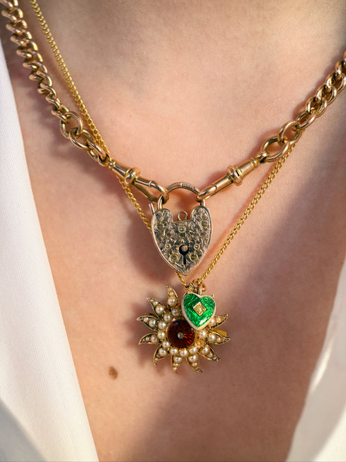 Antique Green Enamel Heart Pendant